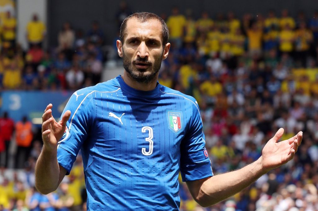 Il difensore dell'Italia Antonio Chiellini ad Euro 2016