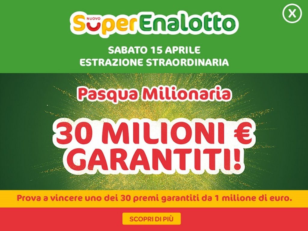 pasqua milionaria estrazione superenalotto sabato 15 aprile 2017