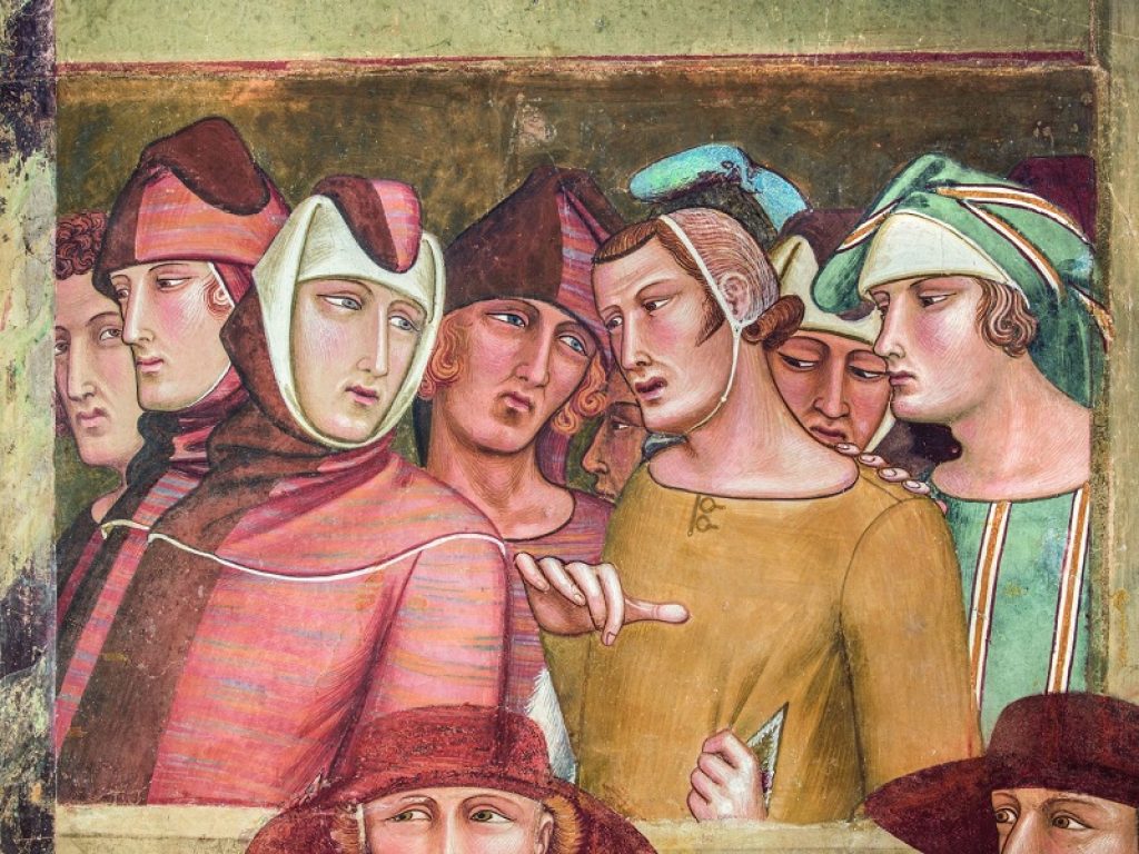 AMBROGIO LORENZETTI (documentato dal 1319 al 1348). Professione pubblica di San Ludovico di Tolosa (particolare). 1334-1340. Affresco staccato Siena, Basilica di San Francesco