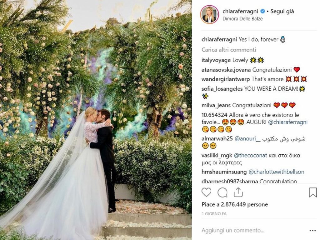 Oltre 32 milioni di interazioni per le nozze dei Ferragnez: i post più engaging arrivano da Instagram, dal bacio sull’altare (2,8 mln per la sposa e 1,5 mln per lo sposo) a quello in cui Fedez posa con moglie e figlio (1,5 mln)