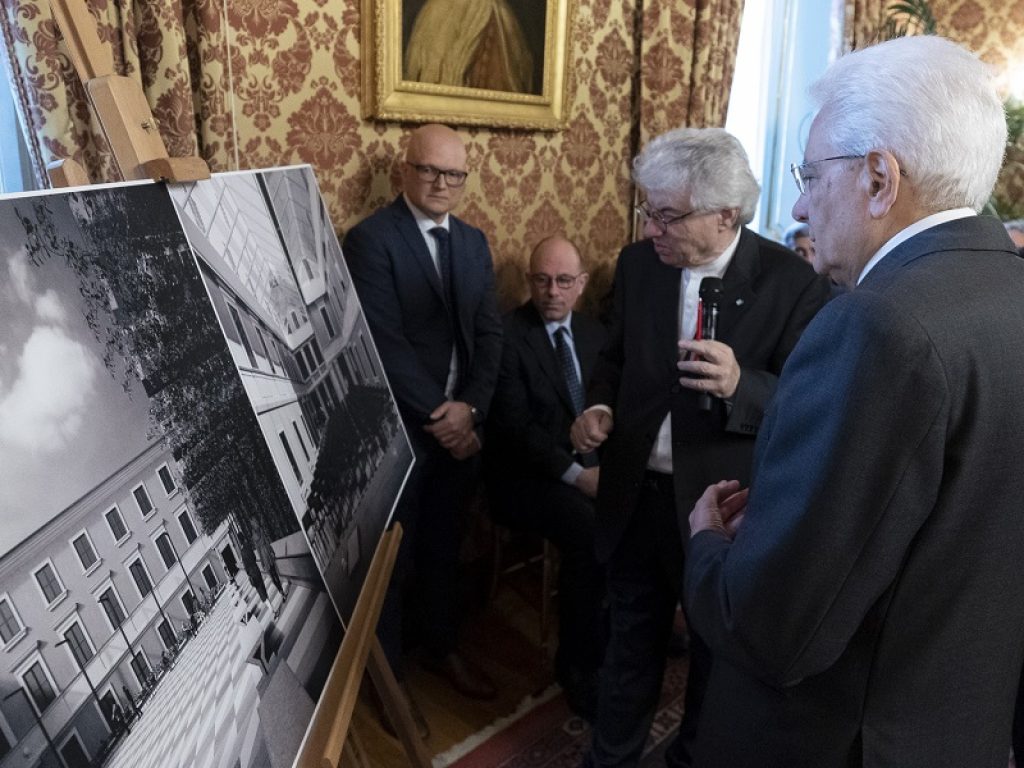 Il Presidente Sergio Mattarella alla presentazione del progetto per il nuovo polo bibliotecario e culturale di Palazzo San Felice