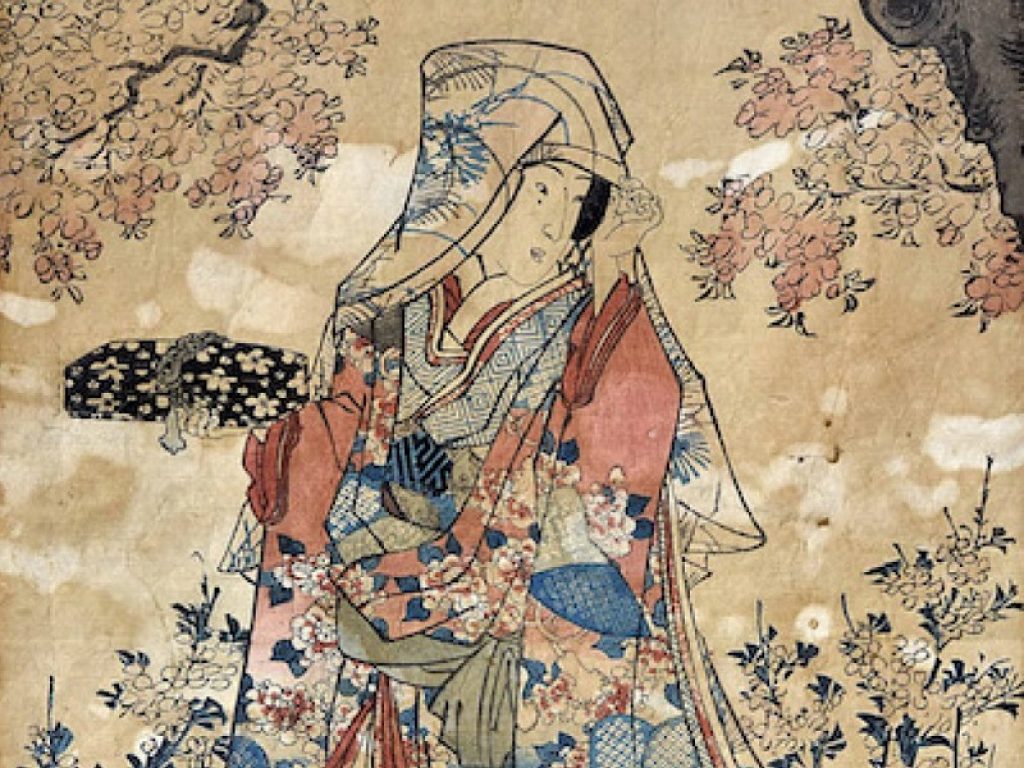 Utagawa Toyokuni III, alias Kunisada, Beltà femminile con fubako, xilografia policroma nella mostra "Giappone Terra di geishe e samurai"