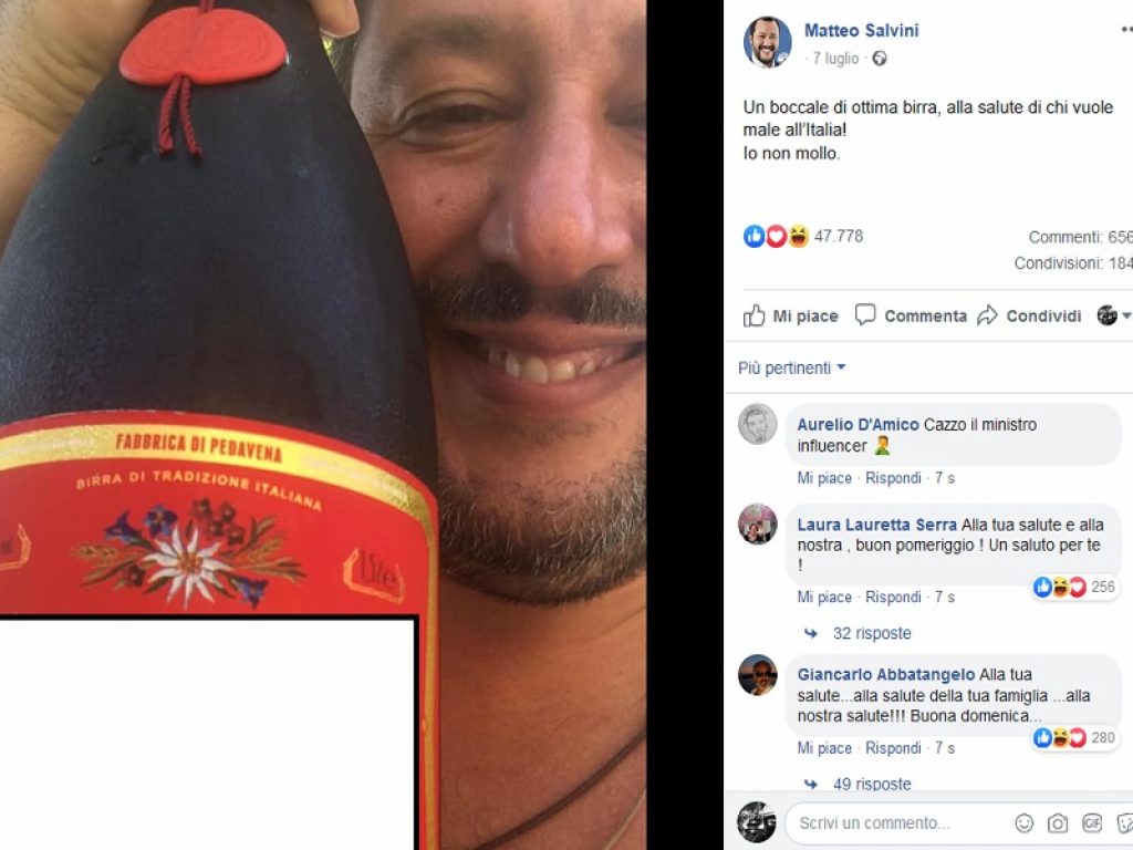 Il Codacons ha deciso di presentare una denuncia per pubblicità occulta contro Matteo Salvini: nel mirino dell'associazione alcuni post su Facebook