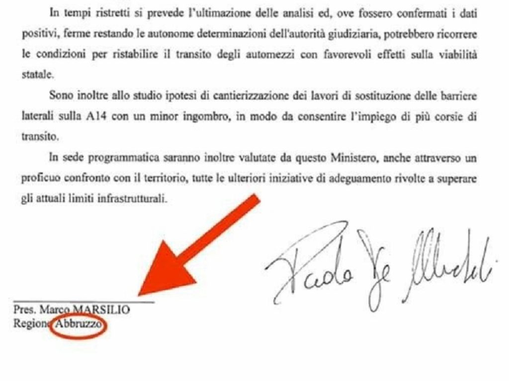 Caos A14, la denuncia del consigliere regionale Febbo: “Per la ministra De Micheli Abruzzo si scrive con 2 B”. L'errore in una lettera inviata al governatore Marsilio