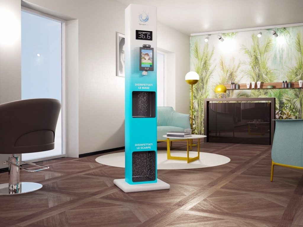 La startup veneta Sunrise ha brevettato "Spray For Life", dispositivo che unisce termoscanner per la febbre e sistemi disinfettanti per mani e piedi
