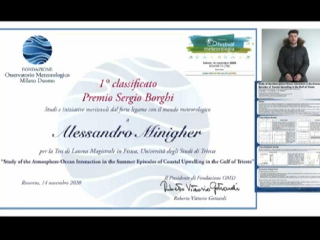 Festivalmeteorologia: Alessandro Minigher, neolaureato magistrale in Fisica presso l’Università degli Studi di Trieste, vince il Premio Sergio Borghi