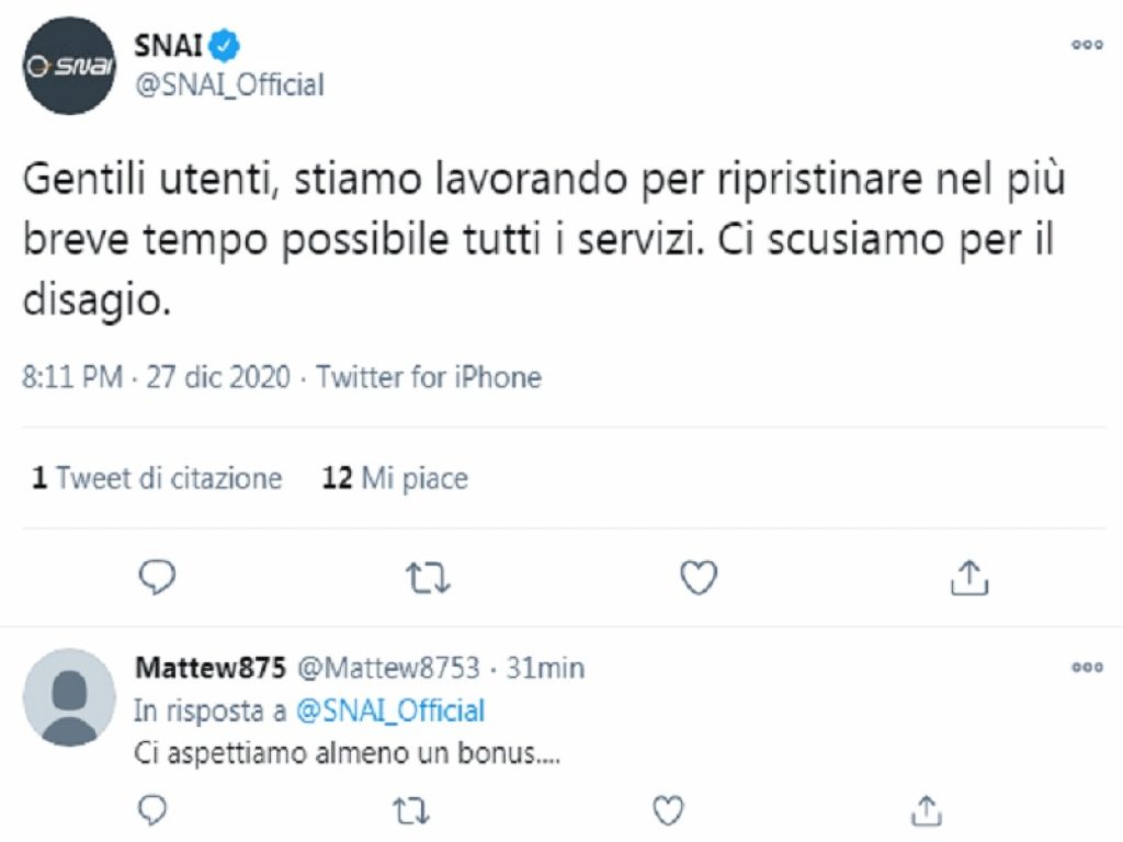 La App e il sito Snai non funzionano