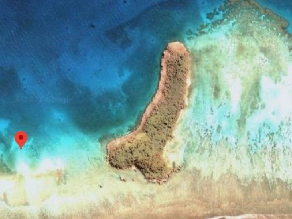 La foto dall'alto di Google Maps di un'isola a forma di pene