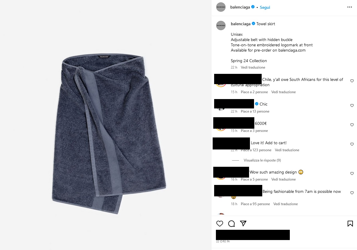 balenciaga gonna asciugamano