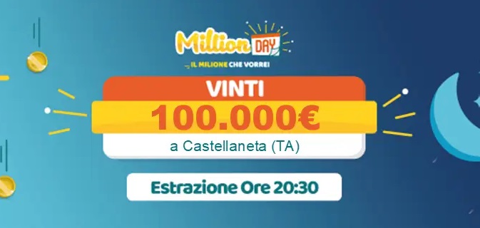 Estrazione Million Day 16 luglio 2025. La combinazione e i numeri vincenti del 16/7/2025, verifica vincite online e archivio estrazioni.