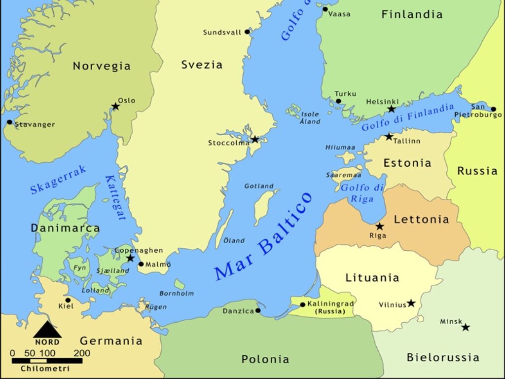 Carta geografica del Mar Baltico e dei Paesi contermini. Fonte: Wikipedia
